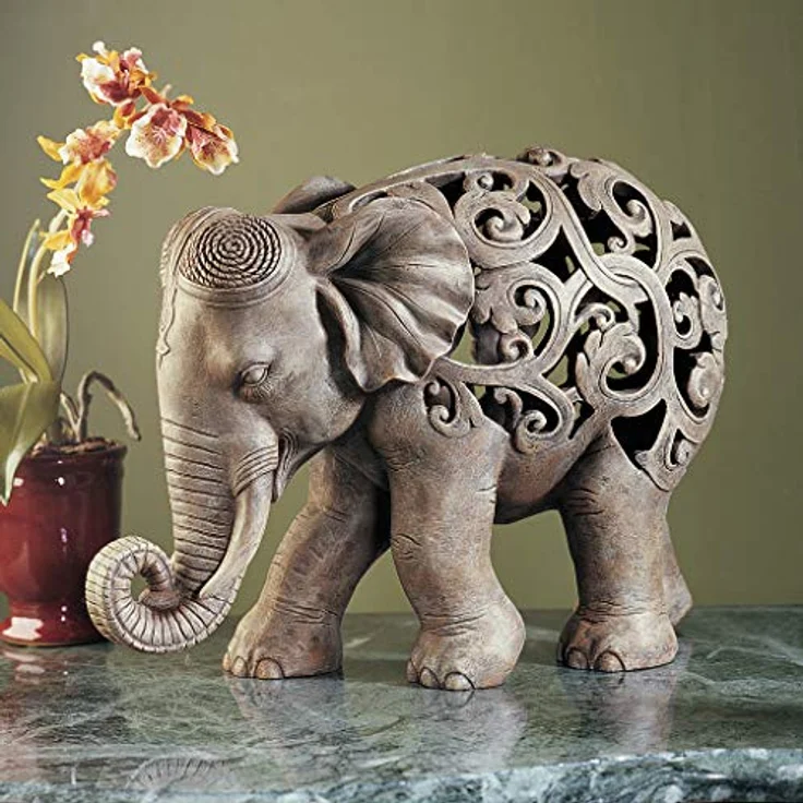 Design Toscano Anjan der Elefant indische Deko Jali Tierstatue, 30.5 cm, Gotischer Stein – Bild 8
