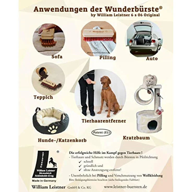 Wunderbürste® by William Leistner 6 s 06 s, Tierfellpflegebürste mit straffen Borsten für hartnäckigen Schmutz, ideal für Autos und Sofas – Bild 3