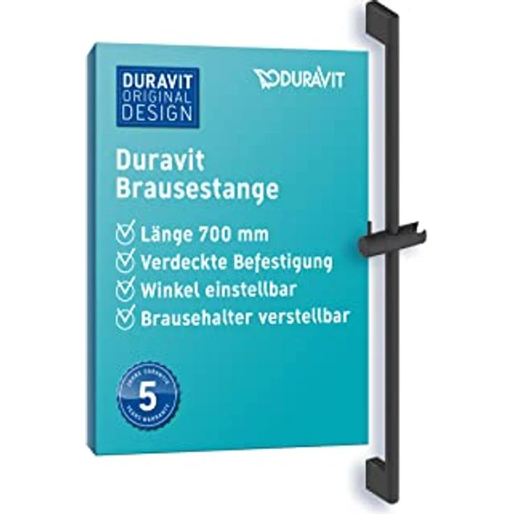 Duravit Universal Duschstange, Brausestange mit höhenverstellbarer Handbrausehalterung, variable Duschstange (700 mm), Schwarz Matt – Bild 1