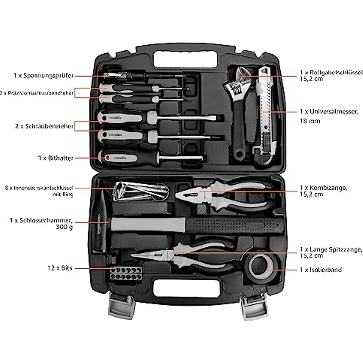 Amazon Basics - Werkzeug-Set für den Haushalt, Stahllegierung, 32 Teile – Bild 2