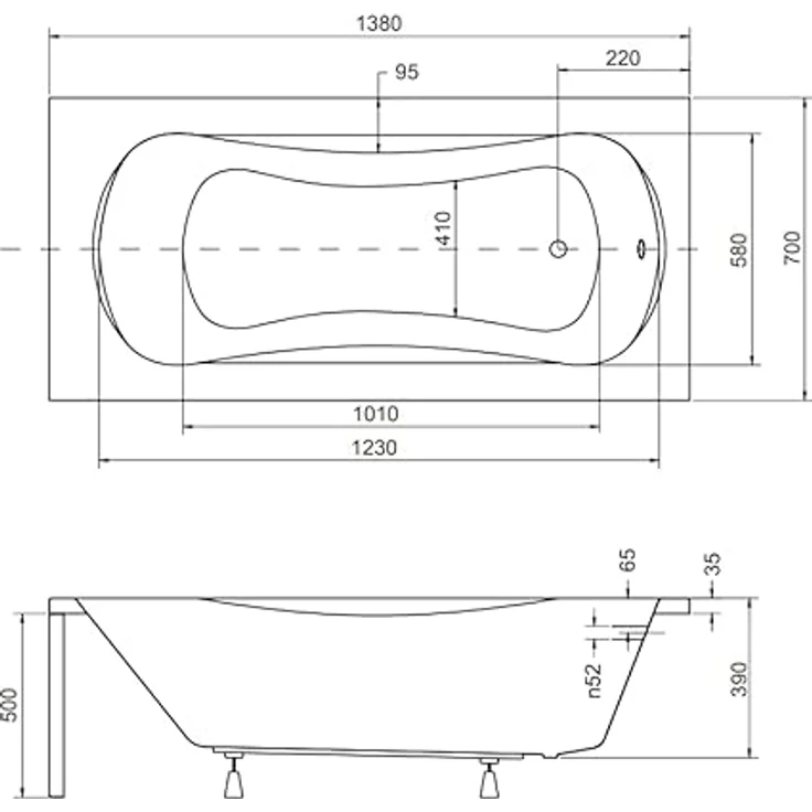 KOLMAN Badewanne ARIA Rechteck 140x70 cm, 126 Liter, Premium Acryl mit Acrylschürze, Ablaufgarnitur und Füßen, reinweiß, Made in EU – Bild 5