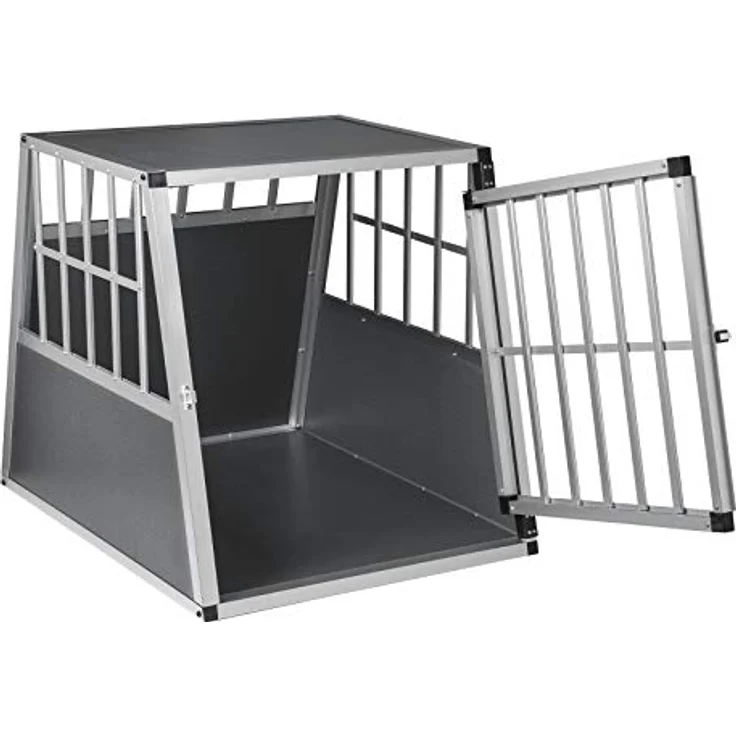 EUGAD Tiertransportbox Hundetransportbox Alu Reisebox Autobox 85x65x69 cm, Silber, mit Sicherheitsverschluss und guter Belüftung – Bild 3