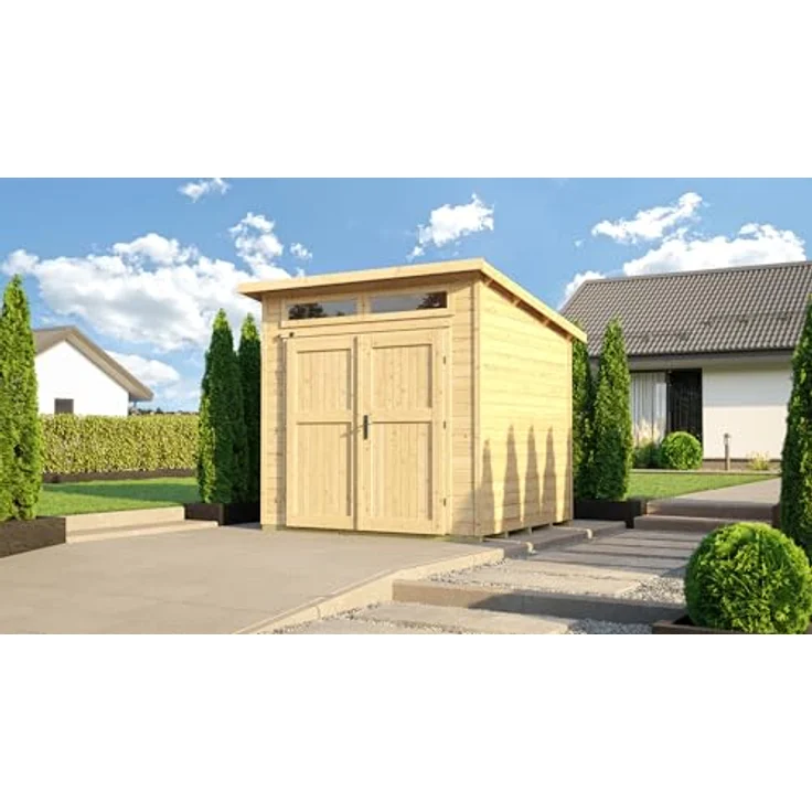 weka Gartenhaus 264 Gr. 1, 21 mm, natur, BxT: 263x249 cm, Massivholz-Pultdach, nordisches Fichtenholz, große Doppeltür, zwei Oberlichter – Bild 1