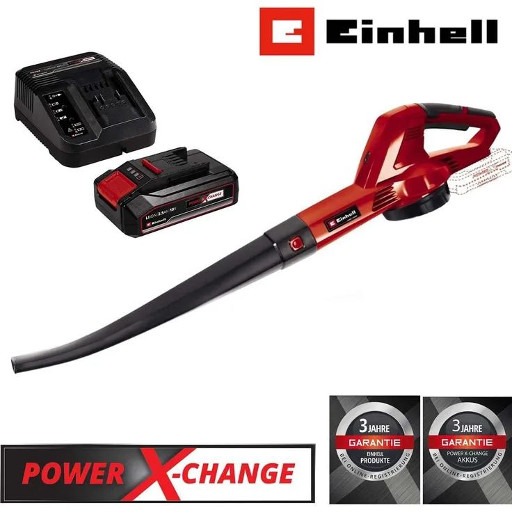 Einhell Akku-Laubbläser GC-CL 18 Li E, Kompakter Laubbläser mit 2.5 Ah Akku und Ladegerät, Blas-Luftstrom 210 km/h, Softgrip, leise