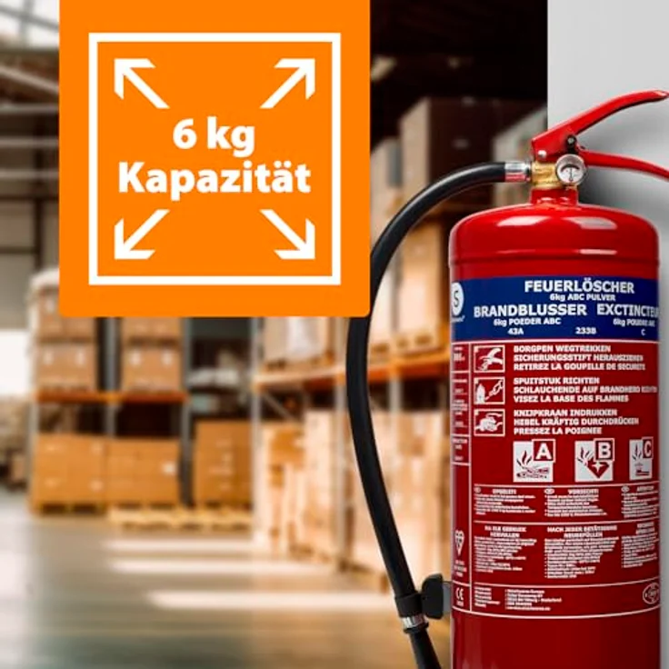 Smartwares ABC Feuerlöscher 6 Kg- Pulverlöscher mit Halterung, Manometer und Schlauch, BB6 – Bild 4
