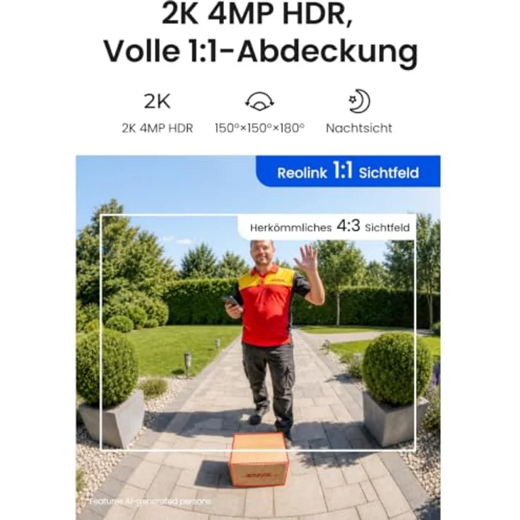 Reolink Akku Türklingel mit Kamera (2. Gen), 2K 4MP, HDR, 1:1 Ansicht, Wi-Fi, Smart-Home-kompatibel – Bild 2