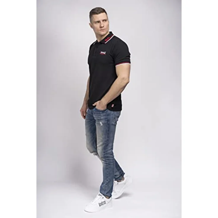 Lonsdale Poloshirt Lion, Arbeitsshirt mit farblich abgesetzten Stickereien und gestreiften Bündchen – Bild 7