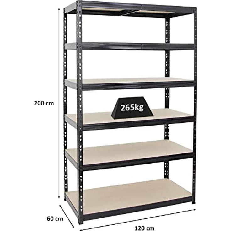 Proregal Schwerlastregal Giant Tiger, H x B x T: 200 x 120 x 60 cm, 6 Böden, Traglast pro Boden: 265 kg, Schwarz – Bild 2