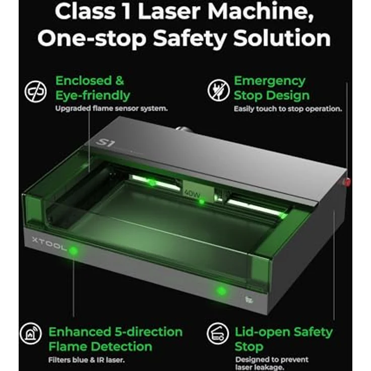 xTool S1 40W laser graviermaschine, geschlossene Sicherheit, Zwei Punkt Positionierung, Autofokus, 600mm/s Geschwindigkeit, 498 * 333mm Arbeitsbereich für Metall, Holz, Leder, Acryl und Tumbler – Bild 2