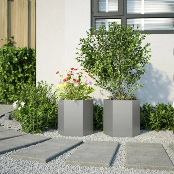 vidaXL Pflanzkübel 2 STK. Sechseckig 46x40x45 Edelstahl, Witterungsbeständig und geräumig – Bild 3