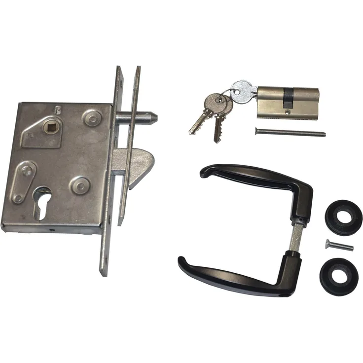 HBS, Türschloss + Schliesszylinder, Schiebetürschloss-Set PZW PZW 25/60/72/8 mm verzinkt käntig Stulplänge 210 mm