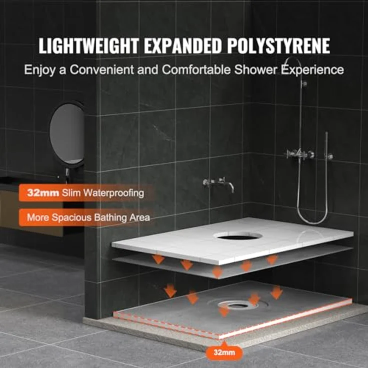 VEVOR Duschrand-Set, 1219 x 1828 mm Duschwannen-Set mit 160 mm zentralem Abfluss, leichte EPS-Konstruktion, wasserdichte Membran und einfache Montage – Bild 3
