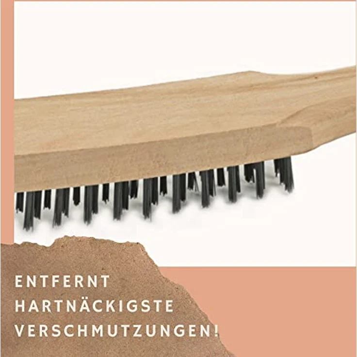 Novatool 2X Drahtbürsten Set, 5-reihig, 27 cm lang mit Holzgriff, für Grillreinigung und hartnäckige Verschmutzungen – Bild 2