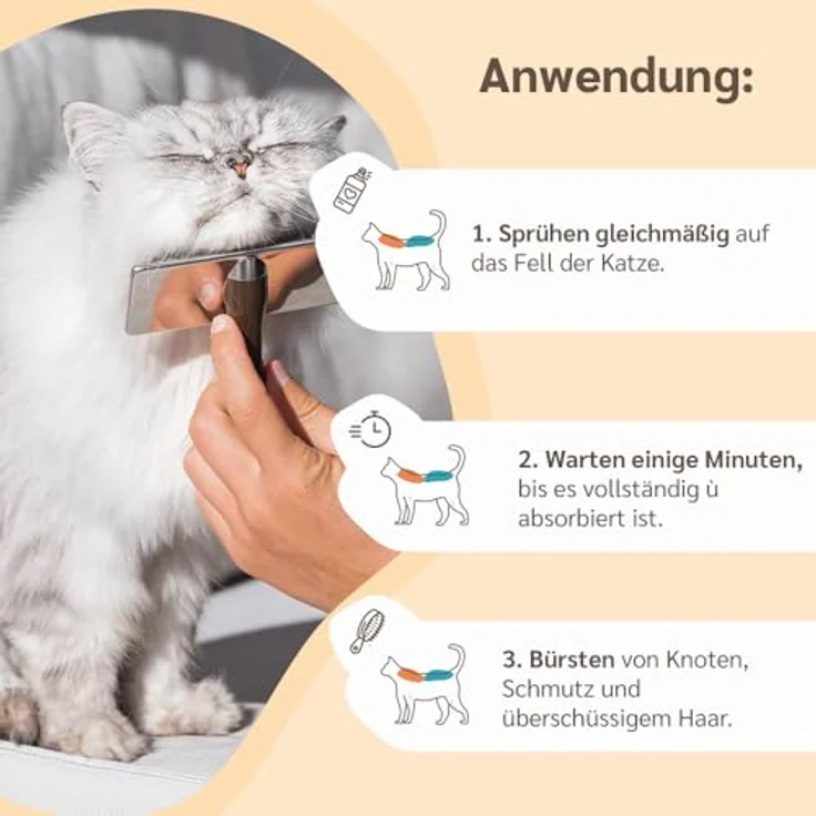 Amusi Fellpflege Katzen Haar Entwirrungsspray, 100% Natürlich und Vegan, 250 ml, für alle Fellarten, löst Knoten und macht das Fell weich und glänzend, ohne Ausspülen, mit floralen Noten – Bild 6