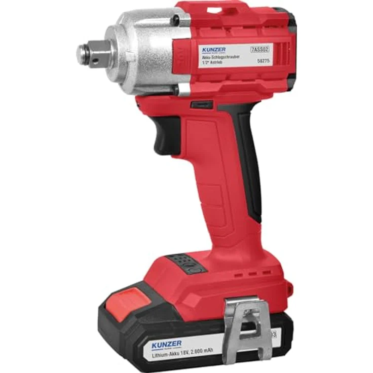 Kunzer 7ASS02 Akku-Schlagschrauber 1/2 Zoll Antrieb, Lithium-Akku 18 V, 450 Nm, 3.300 bpm, 4 tlg mit Koffer – Bild 1