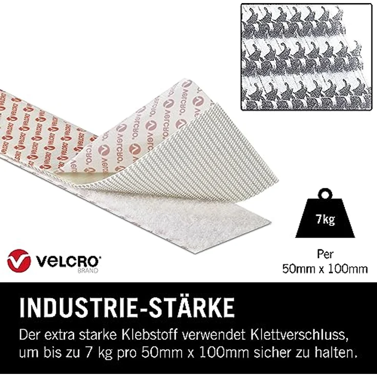 VELCRO Heavy Duty Stick on Tape 50mm x 1 Meter weiß Klettband zum Aufkleben Haft und Flauschteil EXTRA STARK BxL 50mm x 1 Meter wei – Bild 2