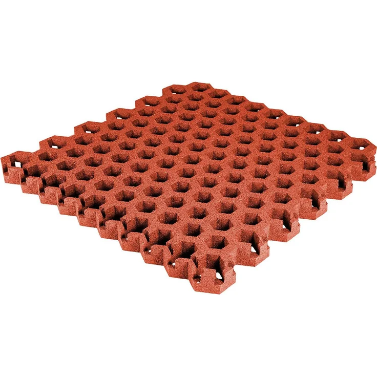 Gum-Tech Rasengitter Hexagon, Bodenschutzmatte mit Fallschutz bis 3,0 m, rot, 106 x 99 x 4,5 cm