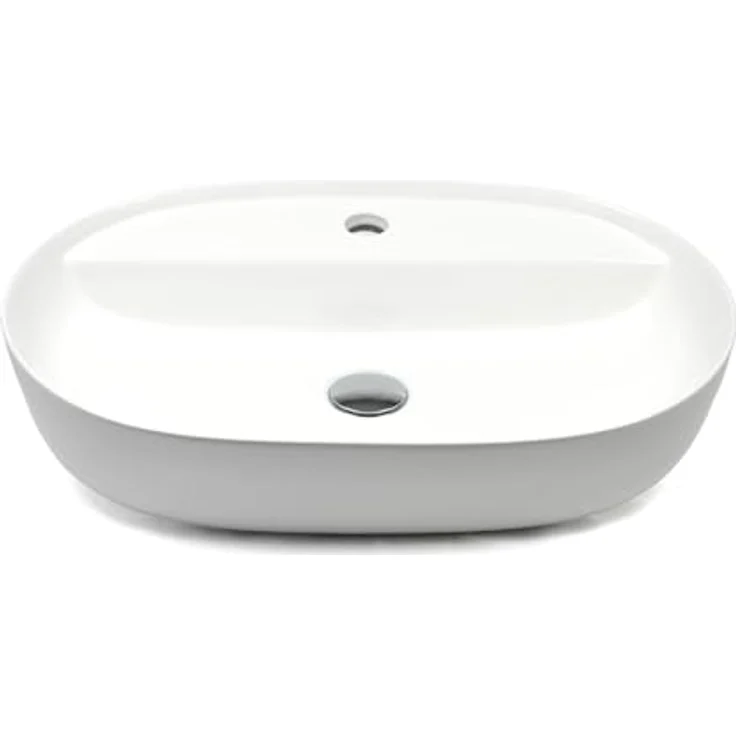 STABILO Sanitaer Keramik Aufsatz Waschbecken Oval 600 x 420 x 135 mm Anschlussset weiß mit Ablage – Bild 2