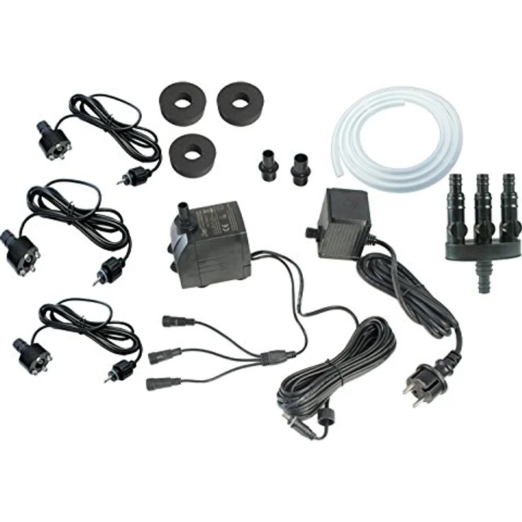 Arnusa Springbrunnenpumpe Komplett Set mit LED Beleuchtung und 3m Schlauch - Teichpumpe & -filter, DIY Wasserspiel Set – Bild 2