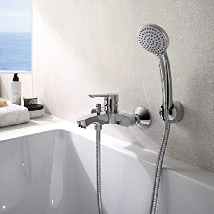 Ideal Standard BC676AA Alpha Wannenarmatur, Einhebelmischer mit Temperaturbegrenzung, chrom, inklusive Handbrause und Zubehör – Bild 2