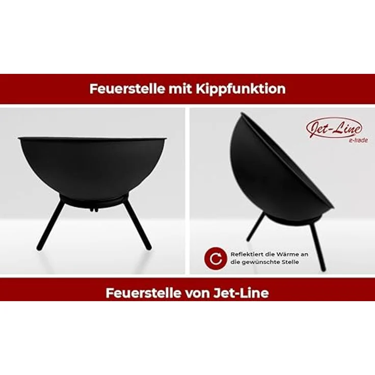 Jet-Line® Feuerschale NAVARO | Outdoor | Feuerstelle Garten | Terrasse | 60 cm | geneigt oder horizontal | Funken- und windgeschützt | Schwarz lackiert | Wetterfest Outdoor – Bild 3