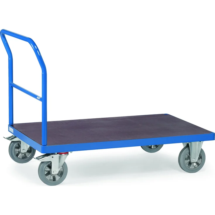 Fetra Transportwagen 12502, stabile Stahlkonstruktion mit Holz-Einlegeplatte, 1200 kg Tragkraft, Blau RAL 5007, 4 Rollen mit Verriegelungsmechanismus