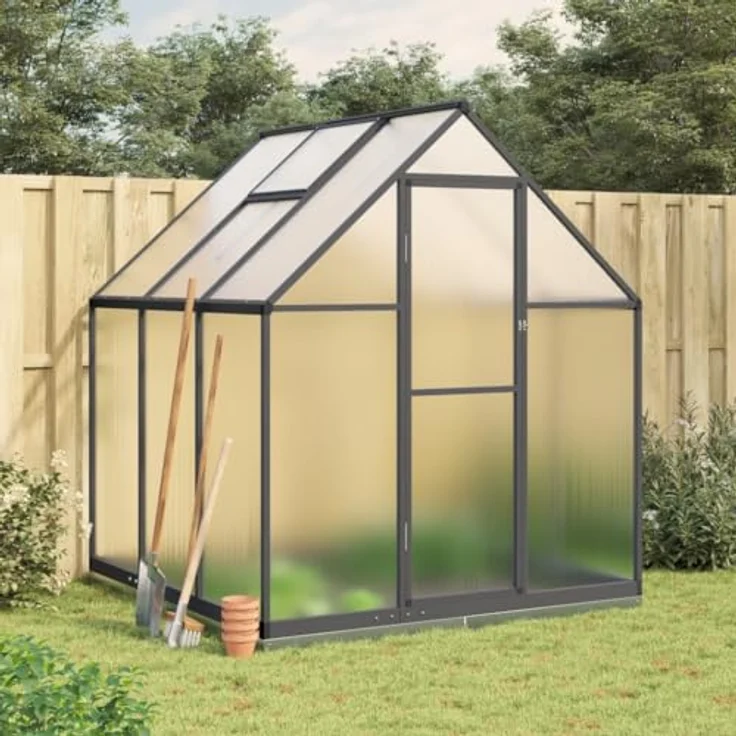 vidaXL Gewächshaus mit Fundamentrahmen Anthrazit 169x169x202 cm Alu, wetterbeständiger Rahmen, UV-beständige Platten, durchdachtes Design – Bild 2