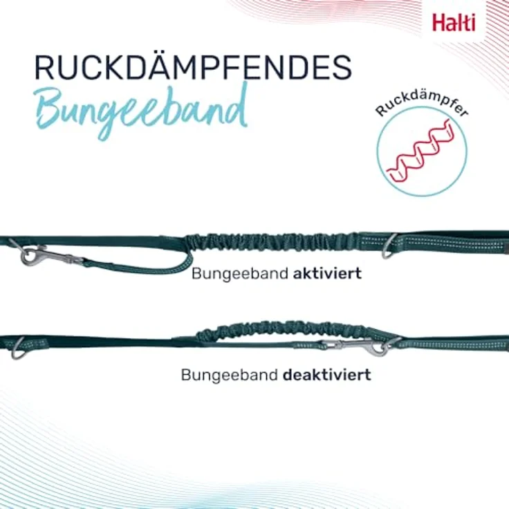 Company of Animals HALTI Anatomy Multifunktionsleine – Doppelführleine mit zwei Karabinern, Ruckdämpfer, verstellbar, reflektierend, blaugrün, Größe L für Welpen – Bild 3