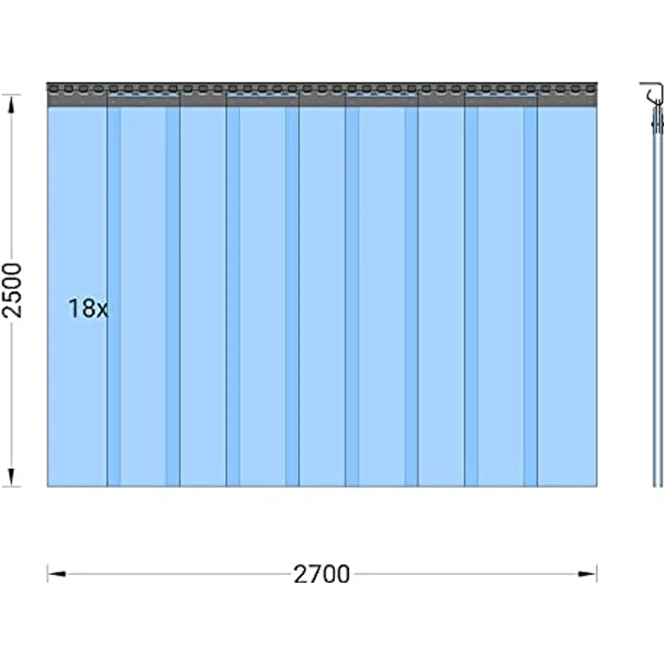 Zettl GmbH PVC Streifenvorhang Lamellen 2x200mm Höhe 2,5m x Breite 2,70m, verzinkt, transparent, Stallvorhang, PVC Lamellenvorhang – Bild 2