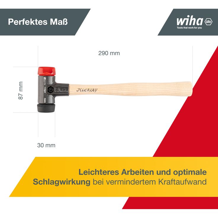 Wiha Schonhammer Safety mittelweich und hart (26611) I Gummihammer mit hochwertigem Hickory Holzstiel I Rund-Schlagkopf 30mm - Preisvergleich – Bild 7
