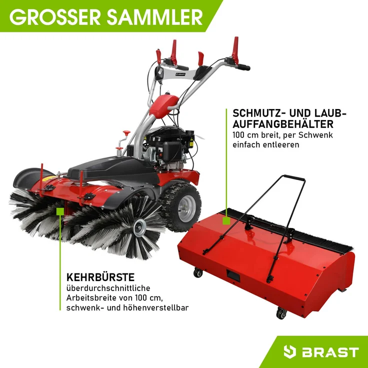 Brast Benzin Kehrmaschine Laubsammler Schneeschieber XXL Premium 4,8kW(6,5PS) 100cm Breite Elektrostart Schneeketten 3 in 1 Gerät – Bild 4