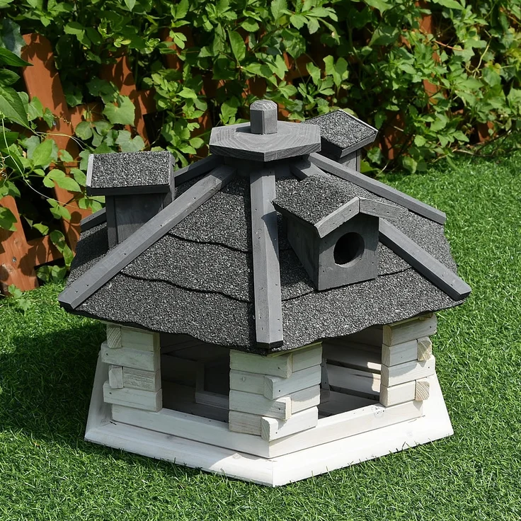 Mucola XXL Vogelhaus Weiß Grau Vogelfutterhaus Holz – Bild 5