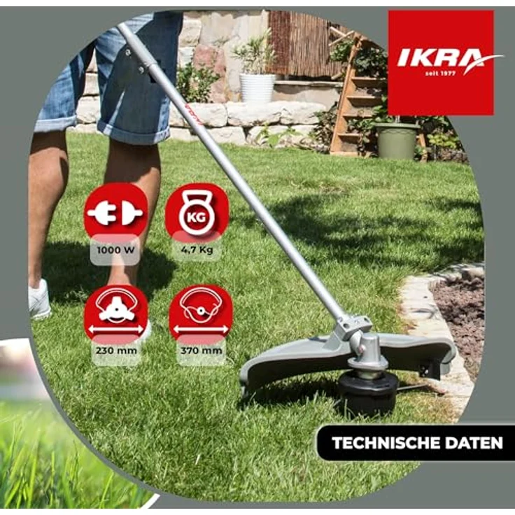 IKRA Elektro Sense Rasensense IES 1000 C Schnittkreis 37cm 1.000W inkl. Fadenspule Dickichtmesser Schultergurt – Bild 6