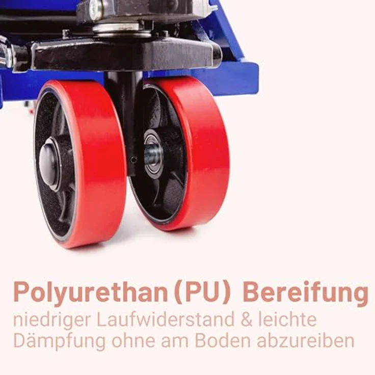 Pallit FIVE Hubwagen, 2500 kg Palettenwagen mit 1150 mm Gabellänge, robuster Stahlrahmen, PU Polyurethan Rollen, handhydraulisch – Bild 3