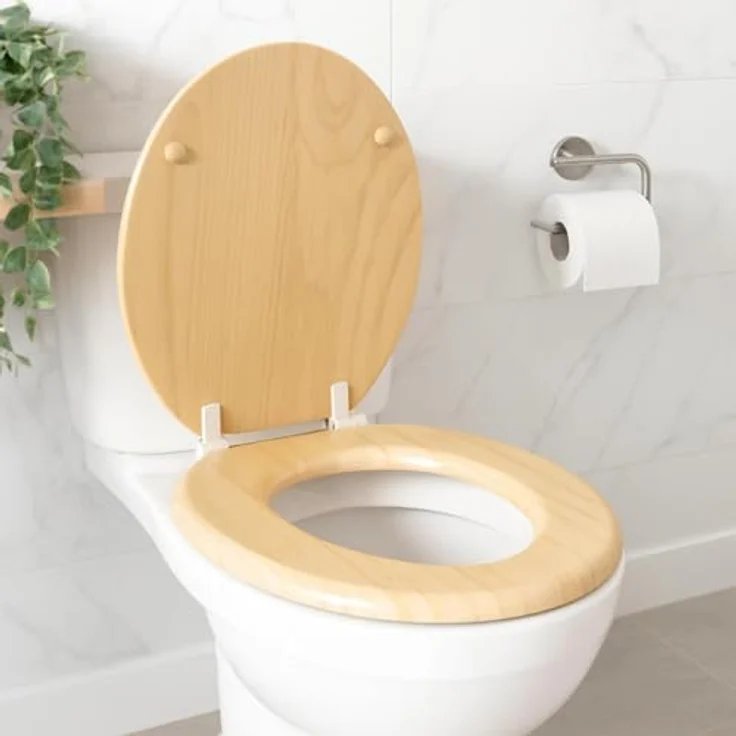 MSV WC-Sitz Pinie, 45 cm x 37 cm, MDF in Braun mit stabilen Scharnieren und Anti-Rutsch Noppen – Bild 4