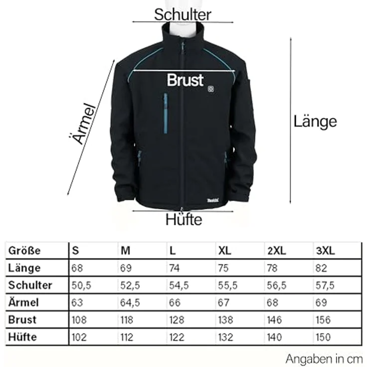 Makita DCJ205ZM Akku-Thermojacke Gr. M 12V max. / 14,4V / 18V (ohne Akku, ohne Ladegerät) - Preisvergleich – Bild 3