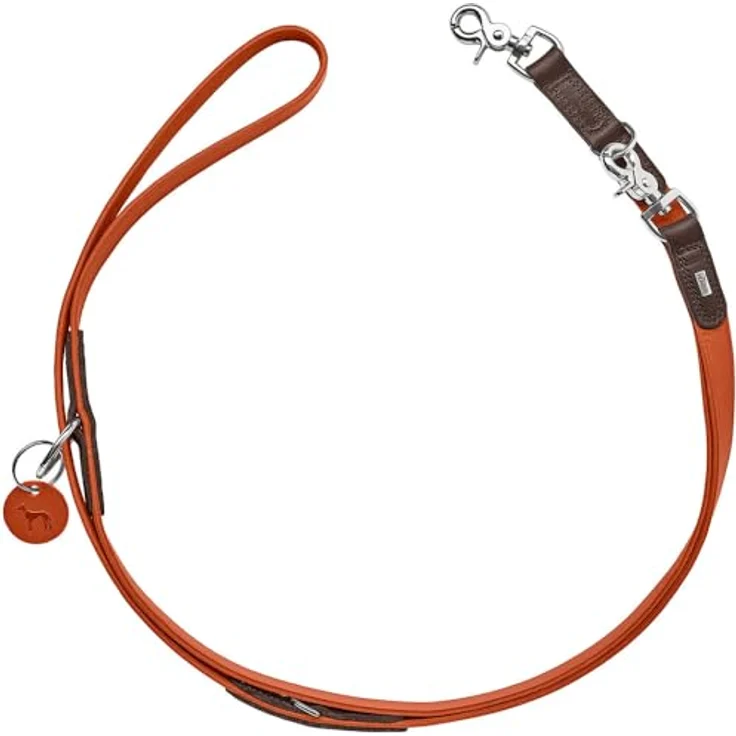 HUNTER Verstellbare Führleine Lemvig, strapazierfähiges Softleder, 3-fach verstellbar, Cognac/Oliv, Größe 15/200 – Bild 2
