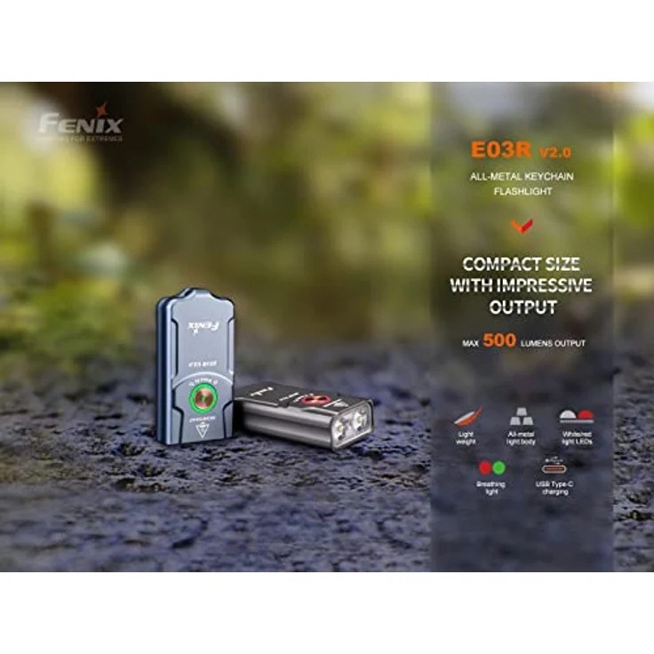 fenix E03R v2.0 Schlüsselanhänger, wiederaufladbar, 500 Lumen, Hellgrau – Bild 2