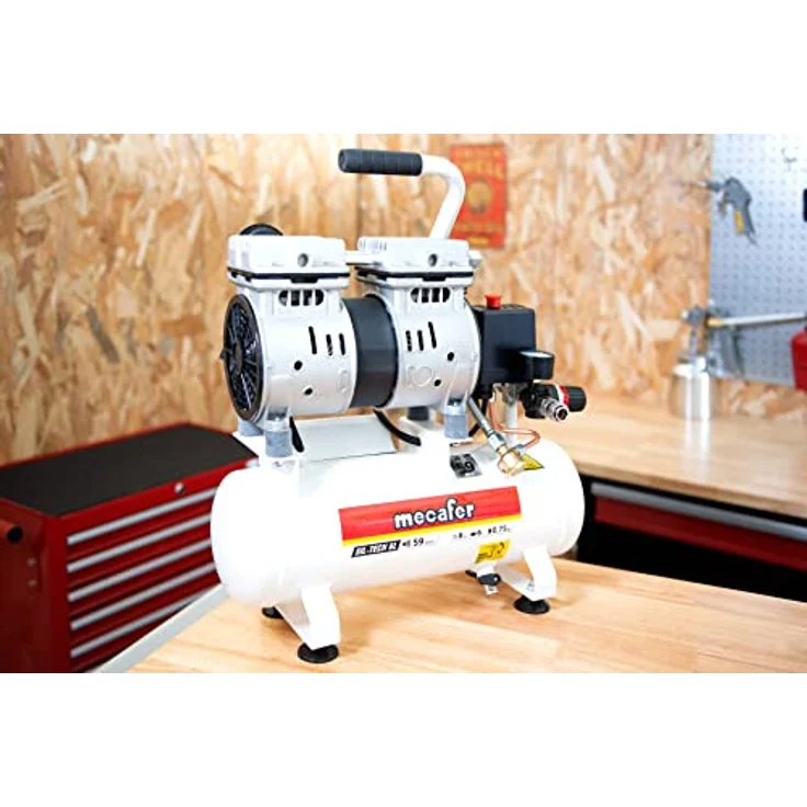 MECAFER Silent Kompressor 425513, 6L, 0,5PS, wartungsfrei, grau, Geräuschpegel 59 dB(A) – Bild 3