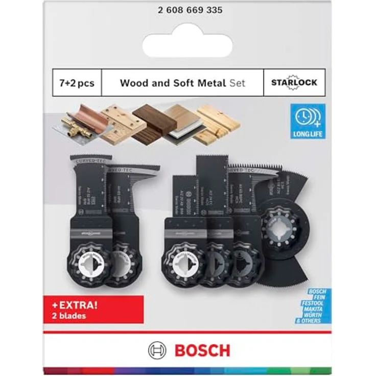 Bosch 9x Holz und Weichmetall Set, Multifunktionswerkzeug Zubehör für Nichteisenmetalle und Kunststoffplatten, Starlock-Aufnahme, 134 x 104 mm – Bild 3