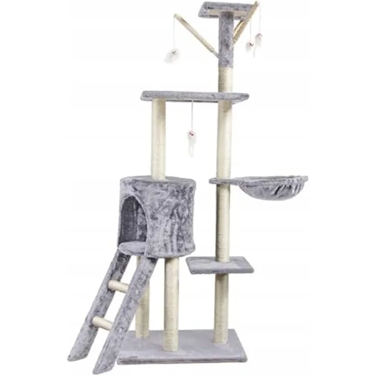 QLS Kratzbaum 140 cm hoch Katzenbaum Katzenkletterbaum Kletterturm Katzenhöhle Sisalseil XL (Grau)