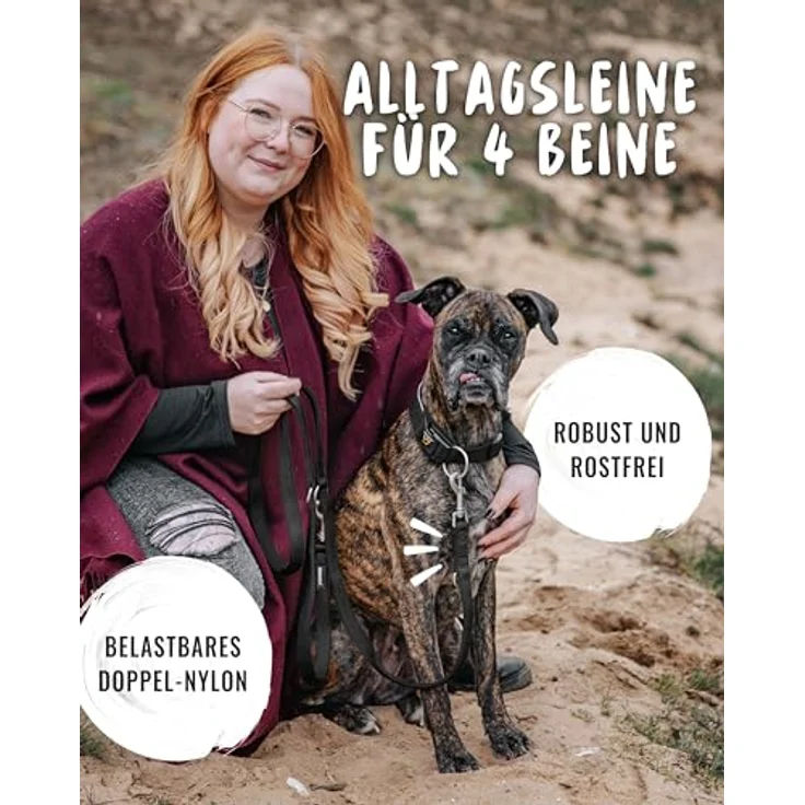 Rudelkönig Führleine Frida, 2,30m verstellbare Hundeleine aus robustem Nylon für mittelgroße und große Hunde, schwarz – Bild 3