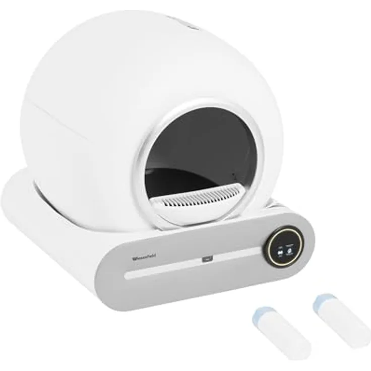 Wiesenfield WIE-SL-03 Selbstreinigendes Katzenklo mit App-Steuerung ⌀25 cm Öffnung 65 l Innenraum inkl. Müllbeutel automatische elektrische Katzentoilette mit WiFi steuerbar