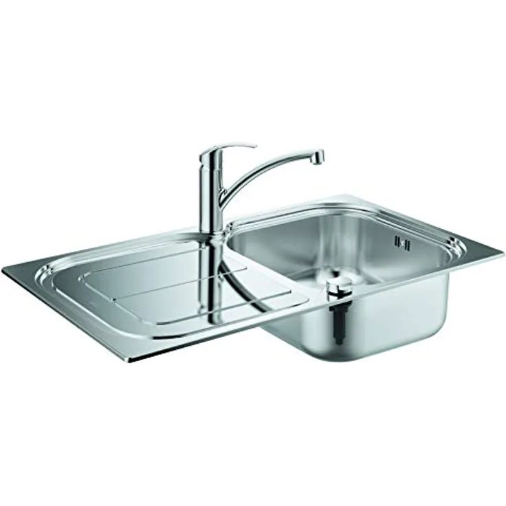 GROHE Eurosmart Küche, Set aus edelstahl Spüle und Küchenarmatur, 1 oder 1,5 Becken, 45 cm, QuickFix Technik
