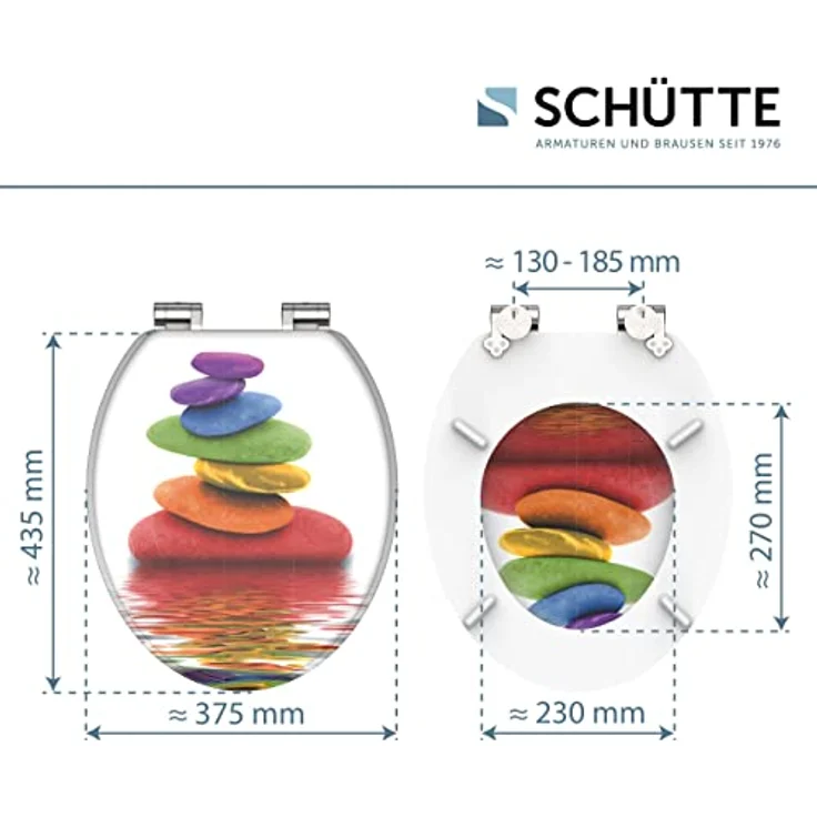 Schütte WC-Sitz Colorful Stones, Holzkern mit Absenkautomatik, bruchsicher und kratzfest, dreiseitiges Motiv – Bild 5