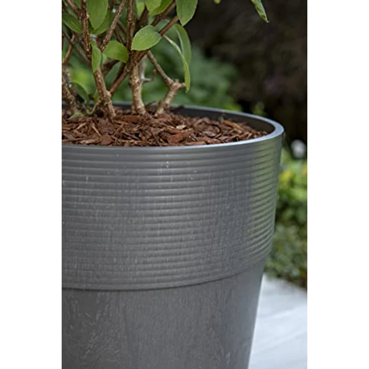 Scheurich Groove+ 30, Pflanzgefäß/Pflanzkübel, rund, Farbe: Carbon, hergestellt mit recyceltem Kunststoff, 8 Jahre Garantie, für den Außenbereich – Bild 3