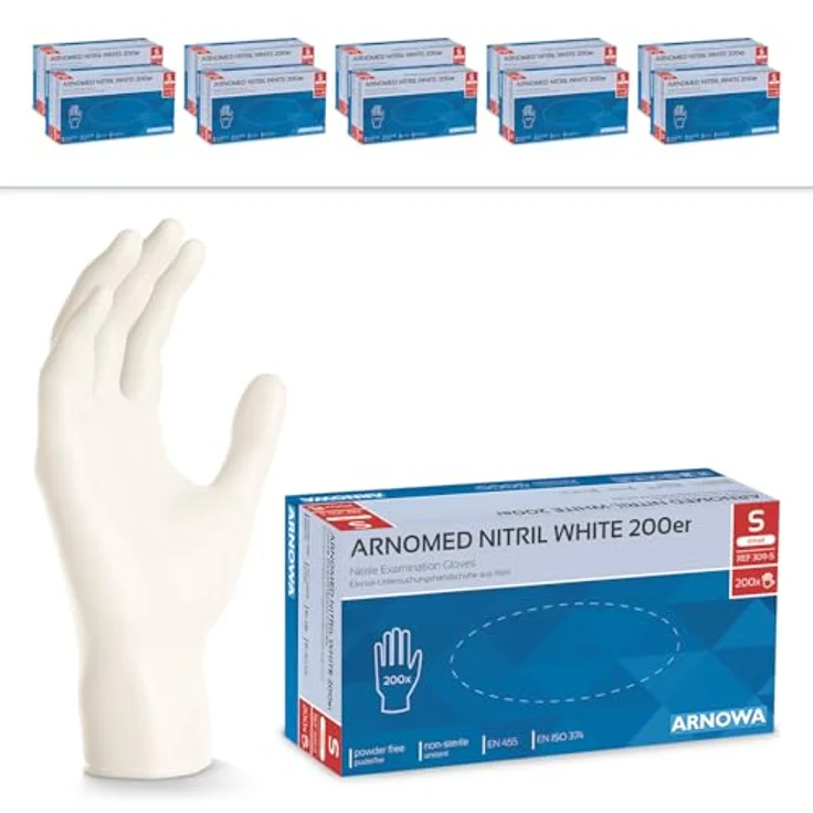 ARNOMED Einweghandschuhe Nitril 2000 Stück, puderfrei, latexfrei, Weiß, für Hygiene & Gastronomie, Größe S, M, L, XL – Bild 1