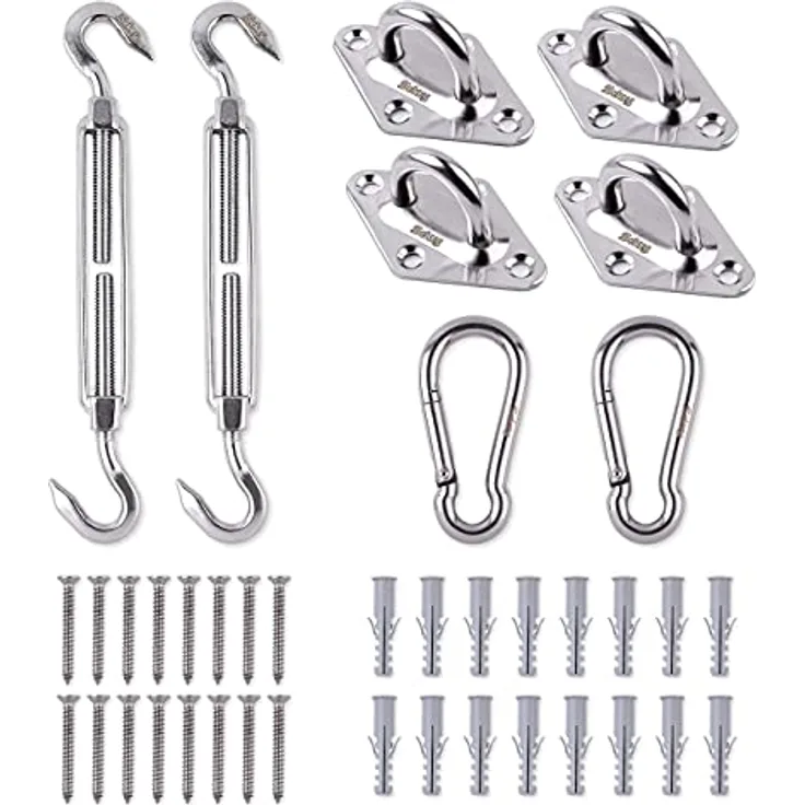 Sekey Sonnensegel Befestigungs Kit Zubehör Montage 8 Zoll, zur Befestigung von rechteckigen und quadratischen Sonnensegel, Karabiner Montageset aus Edelstahl, 40-teilig