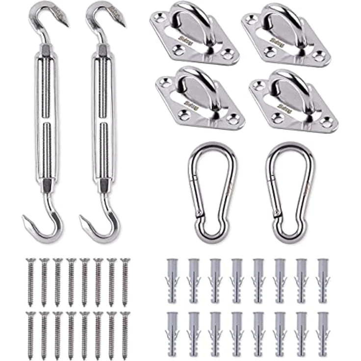 Sekey Sonnensegel Befestigungs Kit Zubehör Montage 8 Zoll, zur Befestigung von rechteckigen und quadratischen Sonnensegel, Karabiner Montageset aus Edelstahl, 40-teilig – Bild 1