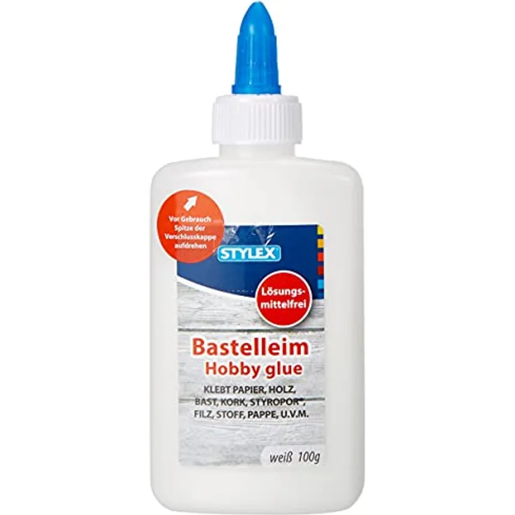 Stylex 23373 - Weißer Bastelleim, 100 g, lösungsmittelfrei, klebt kraftvoll und schnell, ideal für Holz, Filz, Papier und mehr
